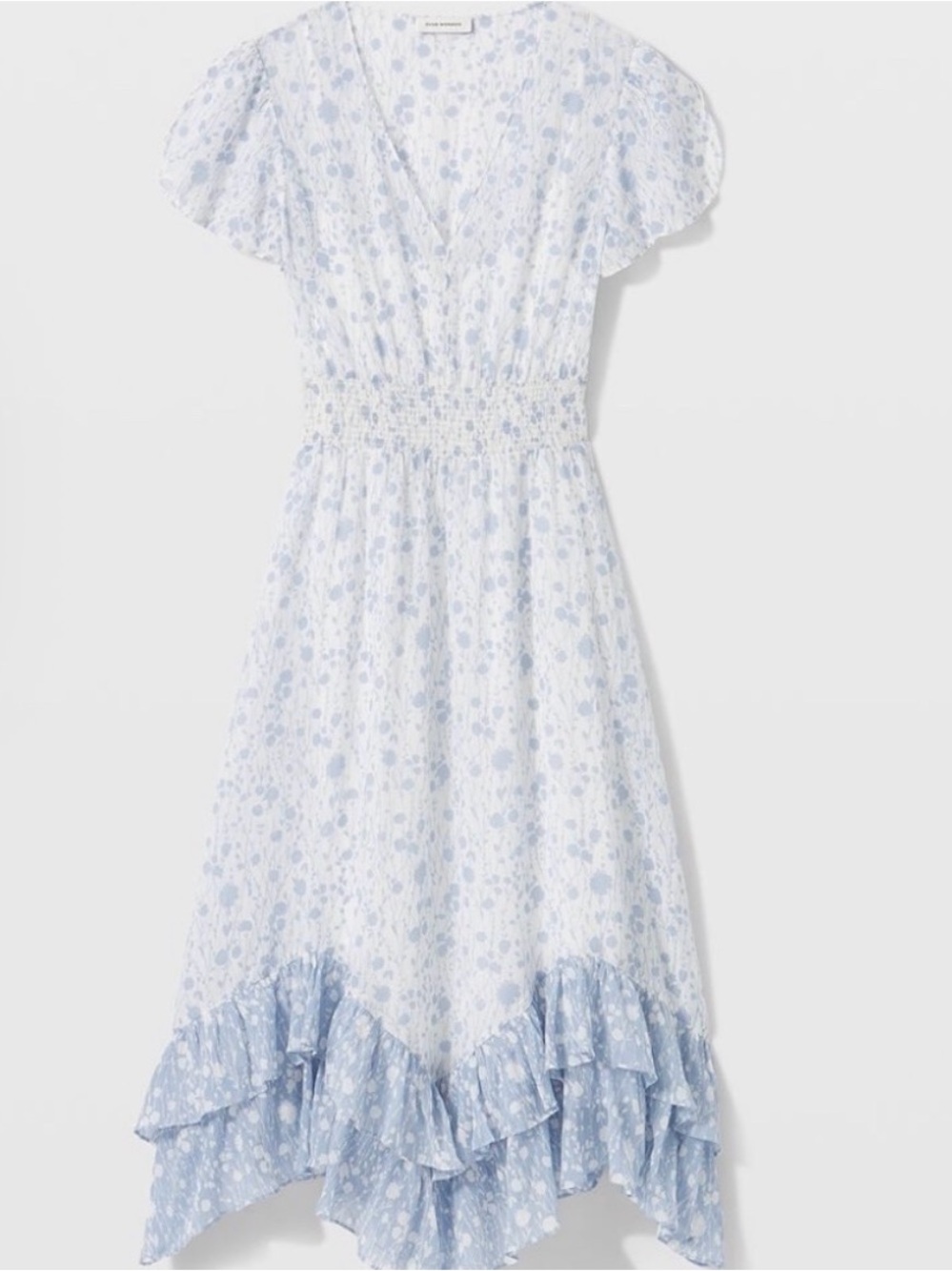 Club Monaco size 8 Light Blue Floral Ruffled women’s Dress perfect condition